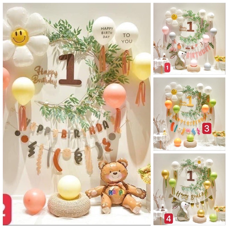 ( Kèm dây lá Olive) Set bóng trang trí sinh nhật bé trai và bé gái [Siêu đẹp mà dễ làm]