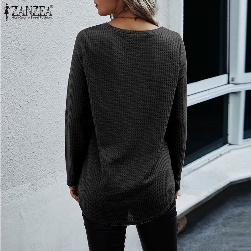 Áo kiểu ZANZEA tay dài phối ren màu trơn thời trang cho nữ