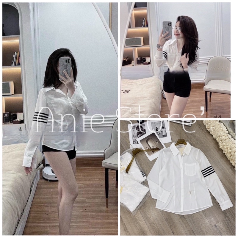Áo Sơ Mi Trắng Nữ 3 Sọc 🦋 Áo Somi Công Sở Nữ Dài Tay Dáng Suông 🦋
