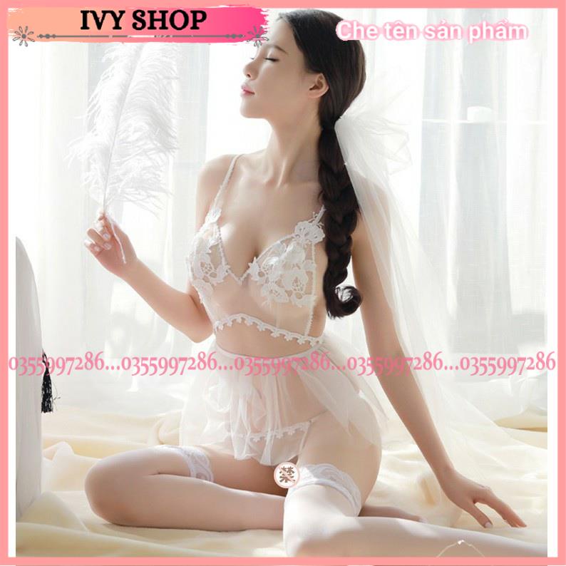 Váy ngủ nữ sexy cosplay cô dâu - Đầm ngủ Quảng Châu cao cấp fulllset - CD004 Ivyshop