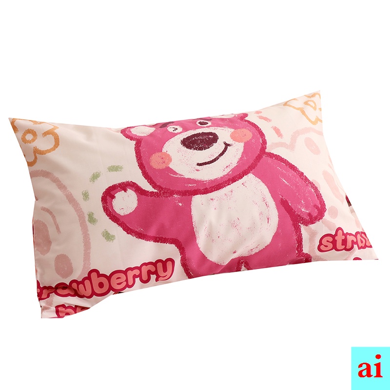 Một Cặp Vỏ Gối Cotton Tinh Khiết In Hình Gấu Dâu Tây Dễ Thương Kích Thước 48x74cm