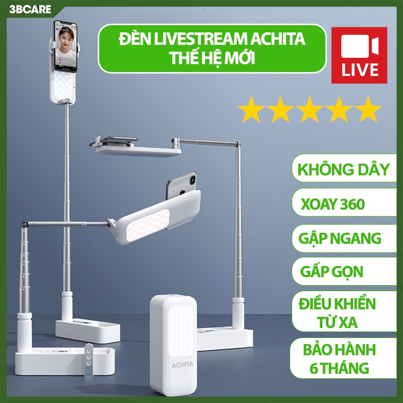 Đèn livestream ACHITA D21 Ánh sáng đa sắc 3 chế độ tạo hiệu ứng da đẹp - Shop 3B Care