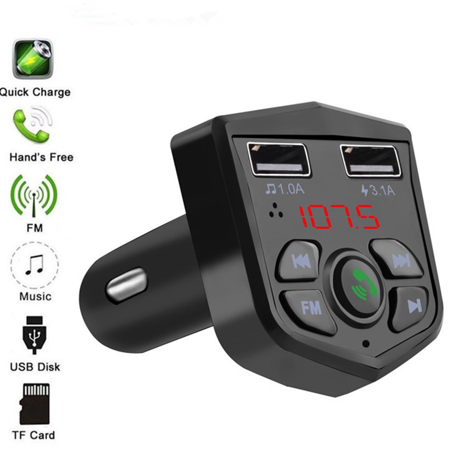 Thiết bị thu phát Bluetooth phát nhạc và đài FM với 2 cổng sạc USB dành cho xe ô tô loa bluetooth