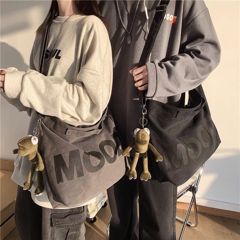 Túi đeo chéo vải canvas unisex đi học đi chơi phong cách ullzang