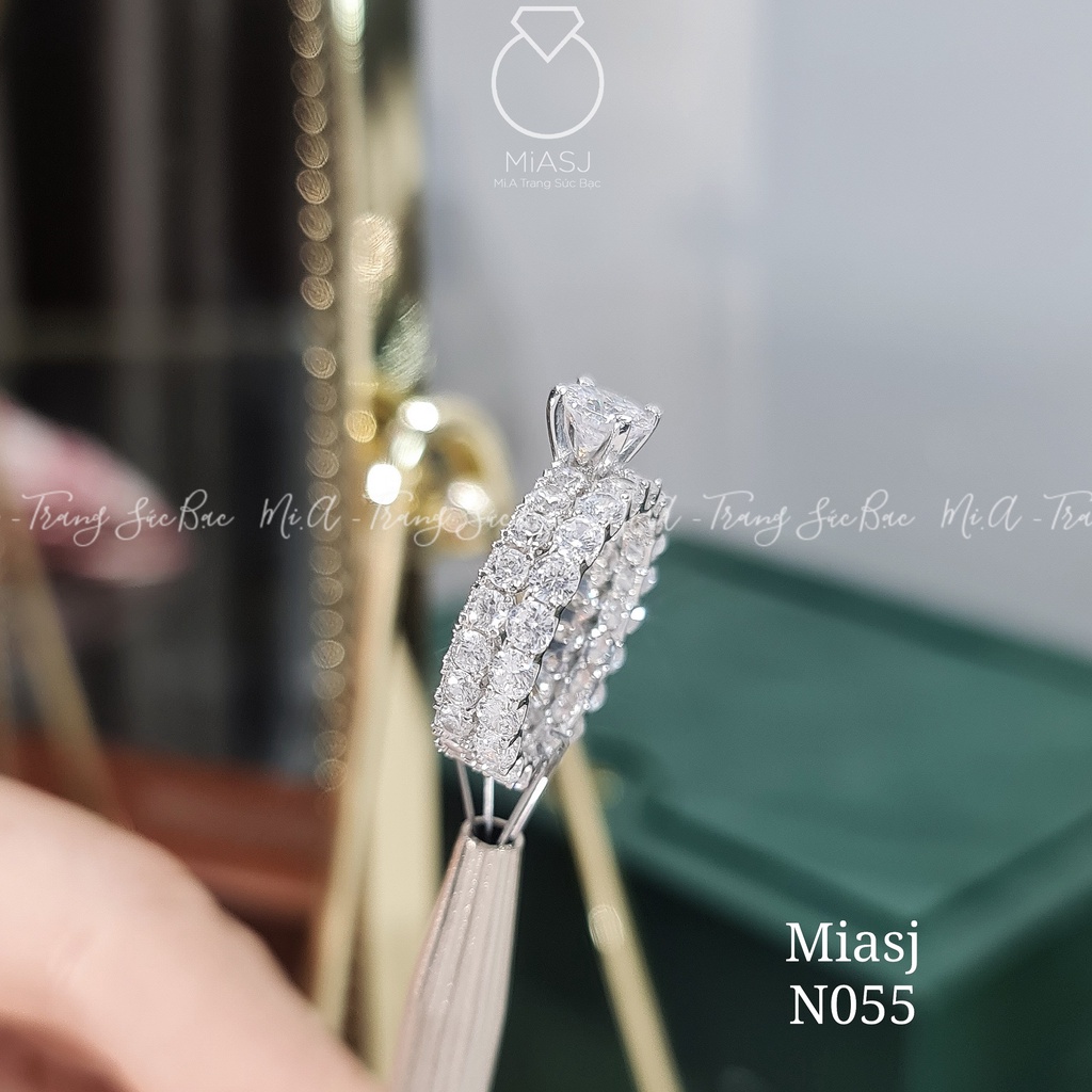 Set 2 nhẫn nữ bạc Ý S925 đính full đá MiASJ lấp lánh kiểu dáng độc đáo N055