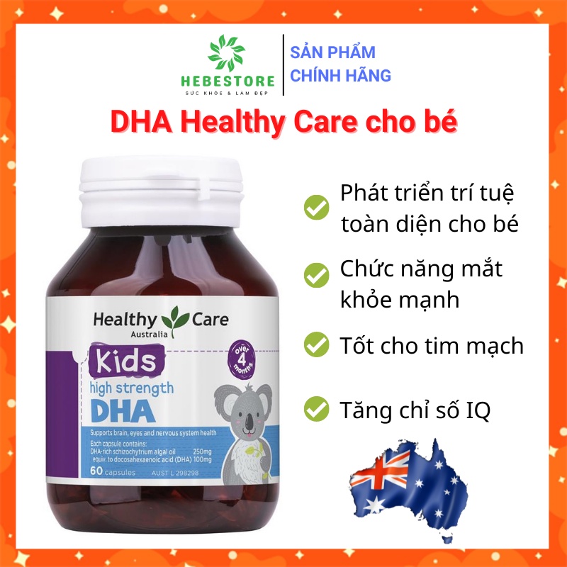 [Chính hãng] DHA Healthy Care Kids 60 viên của Úc cho bé từ 4 tháng tuổi bổ sung DHA - Mẫu mới, đủ bill