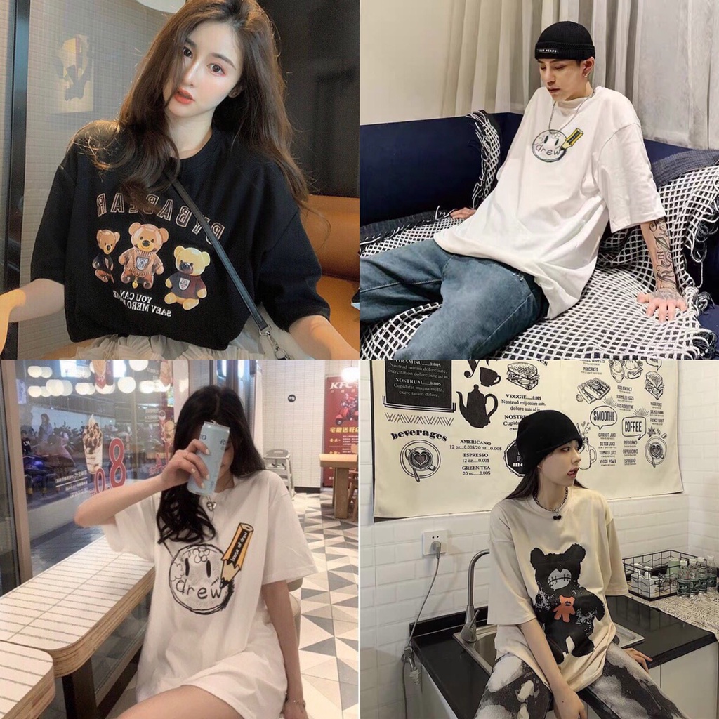 Áo thun tay lỡ nam nữ, áo phông unisex form rộng chất cotton mát mịn thấm hút mồ hôi in hình ngộ ngỉnh