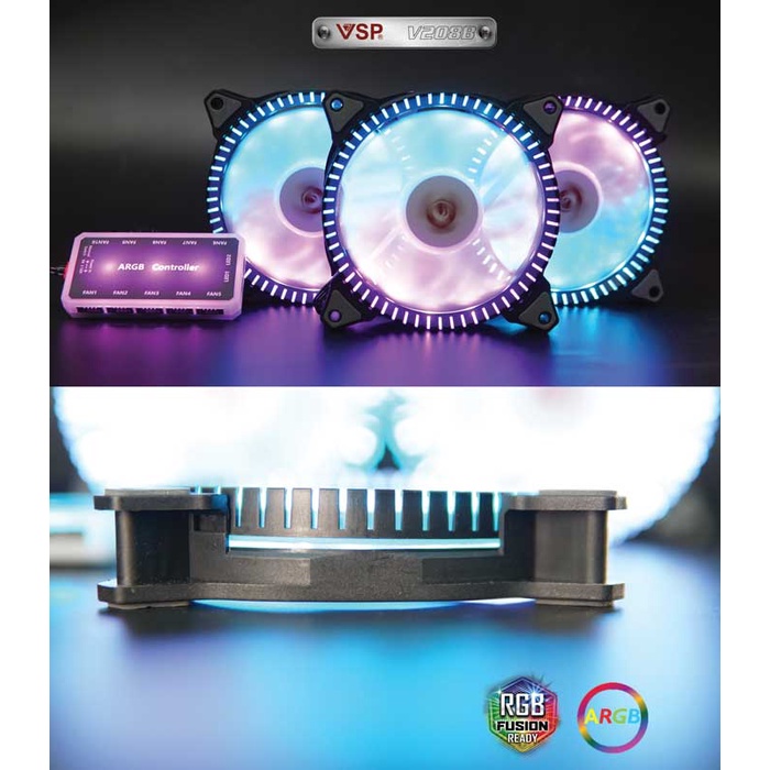 Bộ 3 Fan VSP V208B LED RGB tặng Hub và remote - Hàng chính hãng