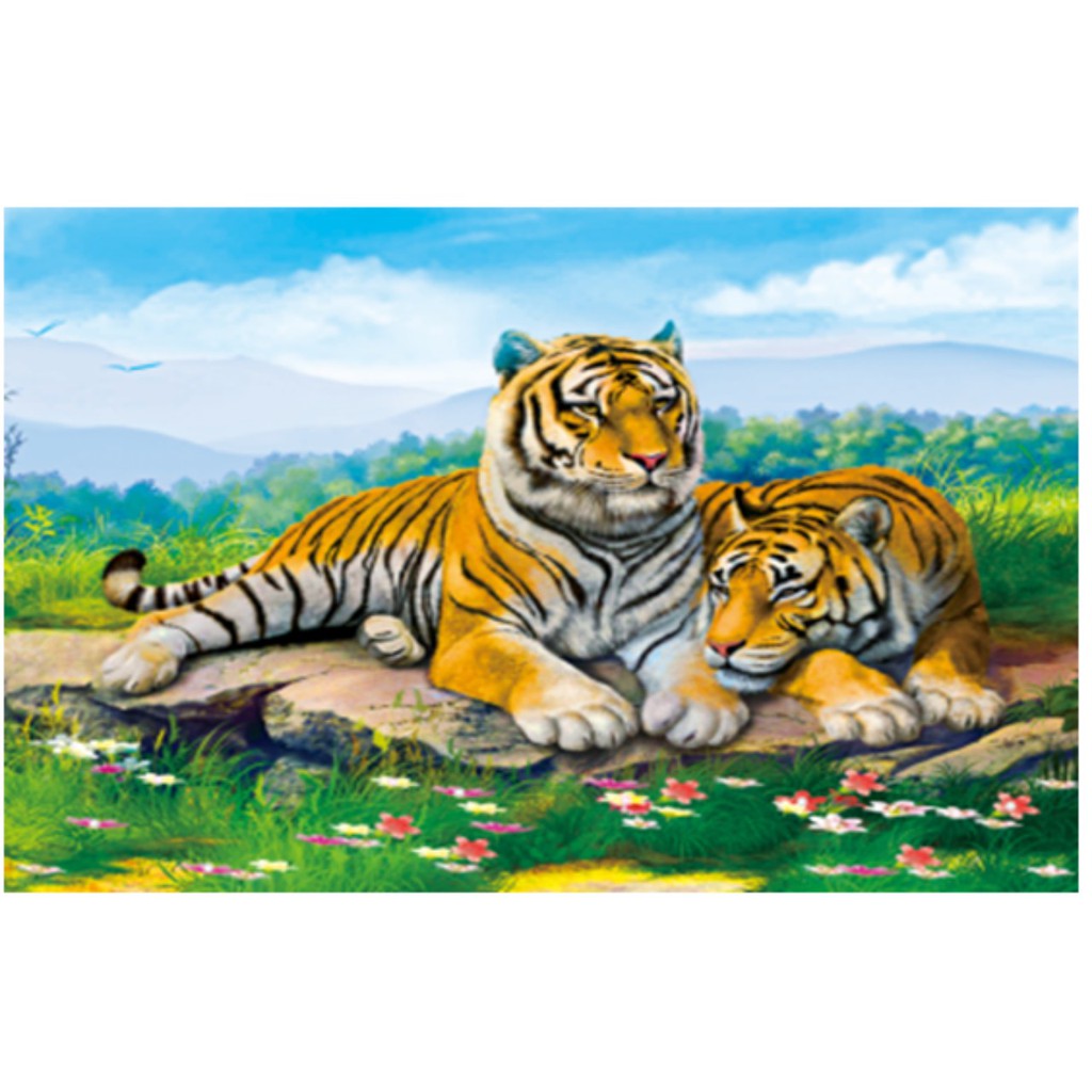 Tranh thêu chữ thập nhị Hổ -X8127