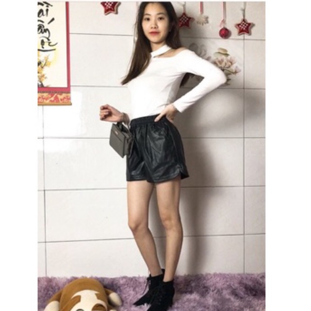 Quần đùi nữ cạp chun chất liệu  da mềm, bên trong lót nhung Shop Rubysan BL59