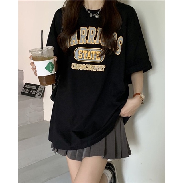 Áo thun tay lỡ form rộng in chữ STATE dể thương