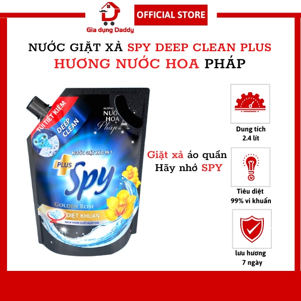 Nước giặt xả SPY Deep Clean Plus Golden Rose Túi 2.4L Hương nước hoa Pháp thơm lâu Diệt khuẩn, Dùng máy giặt và giặt tay