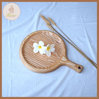 Khay gỗ decor BOMI - Khay gỗ đựng đồ ăn gỗ tần bì, gỗ gõ đỏ tròn có tay cầm tiện dụng BOMK05