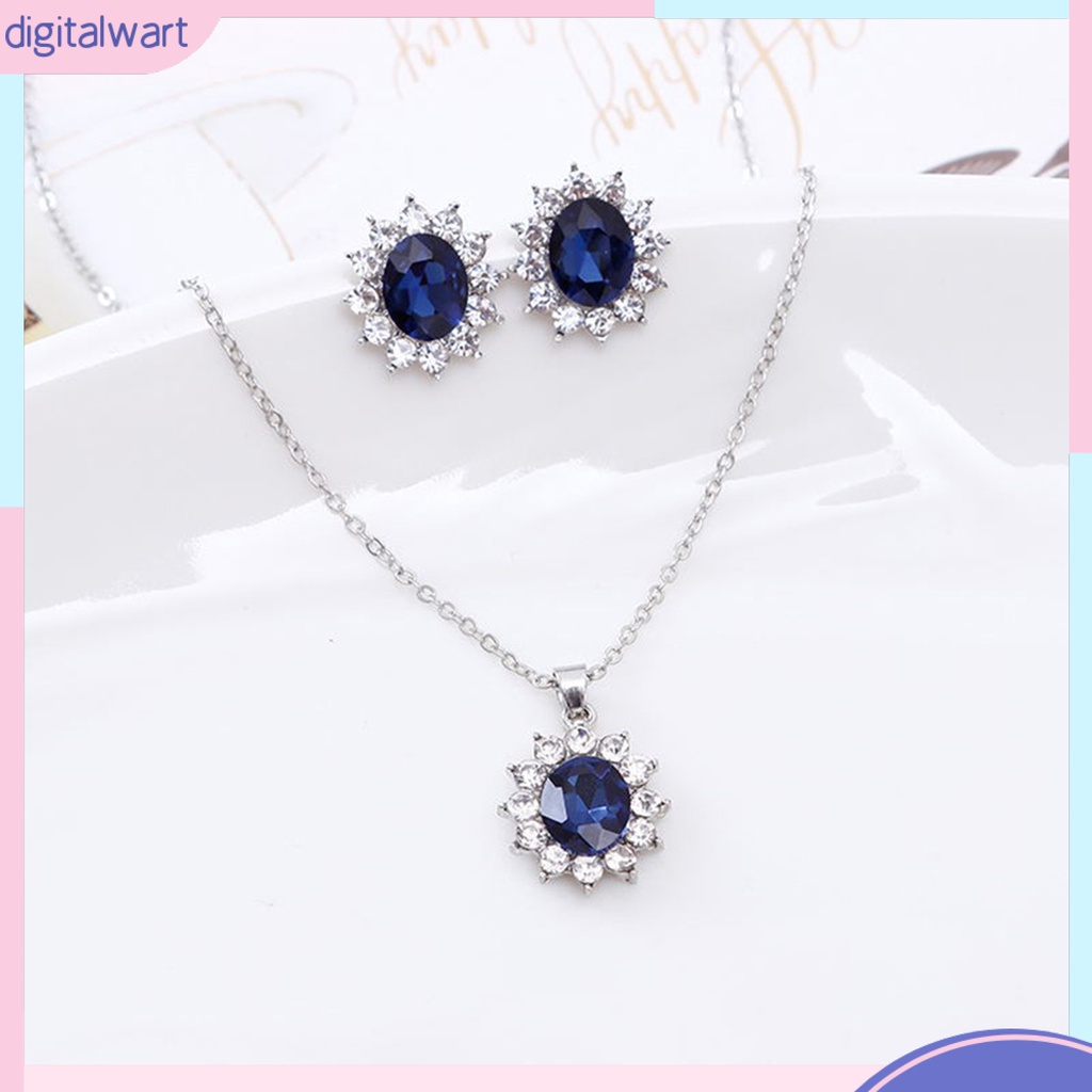 Bộ Vòng cổ + Bông Tai Đính Đá Sapphire Sang Trọng Cho Nữ