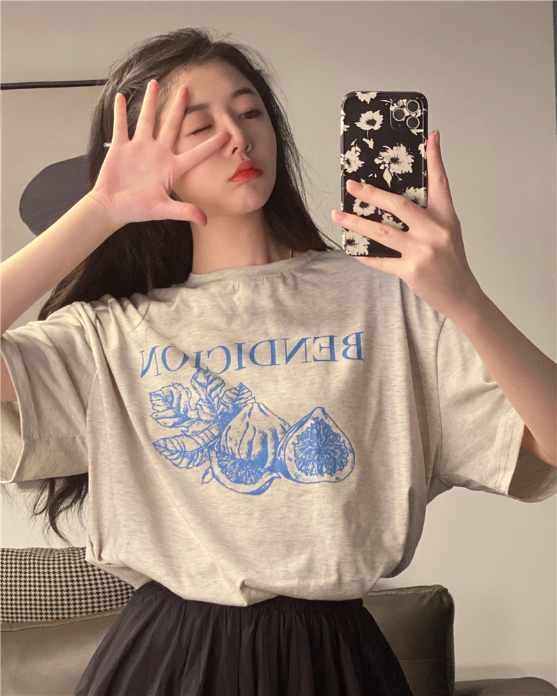 SUXI Áo Thun Nữ Tay Ngắn Dáng Rộng Phong Cách Hàn Quốc