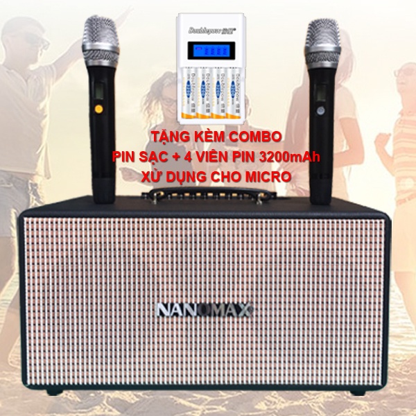 Loa di động karaoke NANOMAX K888 - CHÍNH HÃNG - BẢO HÀNH 12 THÁNG - Tặng kèm Combo Sạc Pin & 4 viên Pin 3200mAh