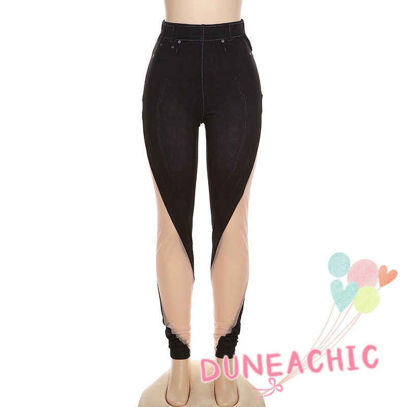 DUNEA Quần dài lưng cao phối lưới phong cách quyến rũ dành cho nữ