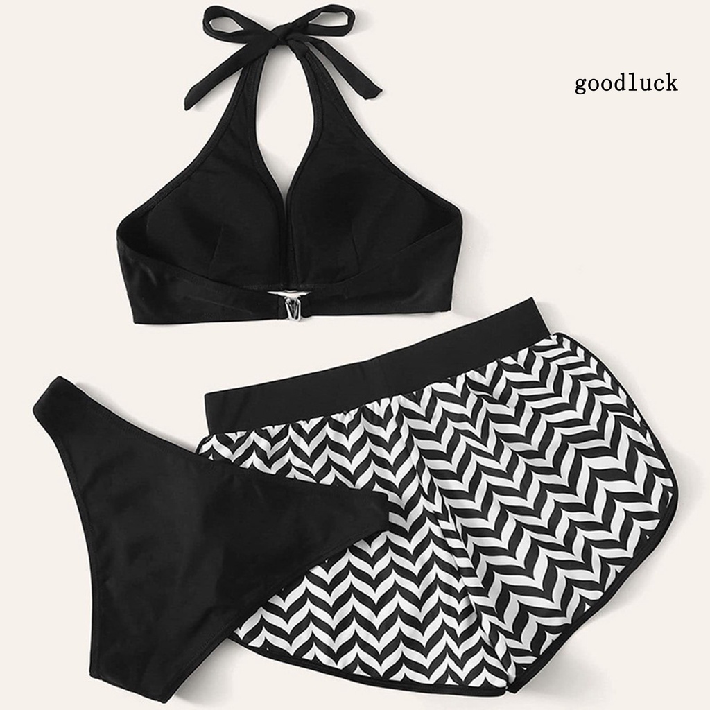 Bộ Đồ Bơi 3 Mảnh Quần Short Lưng Thun Phối Dây Cột Thời Trang Quyến Rũ Cho Nữ