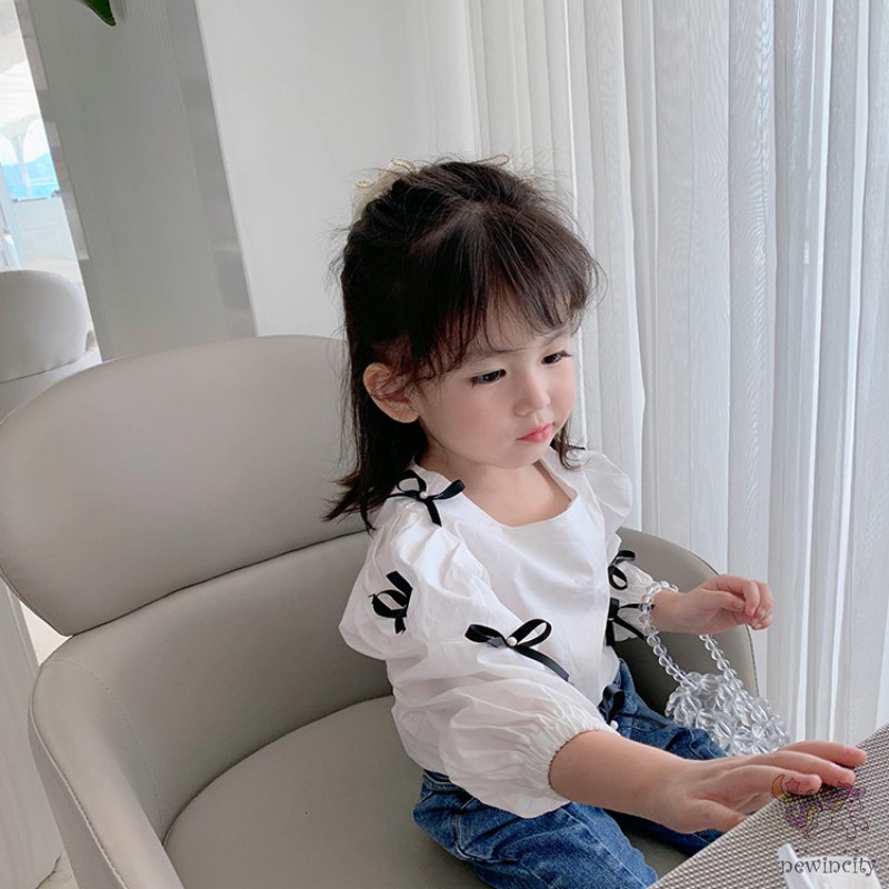 Áo Kiểu Tay Phồng Thắt Nơ Xinh Xắn Phong Cách Hàn Quốc Cho Bé Gái