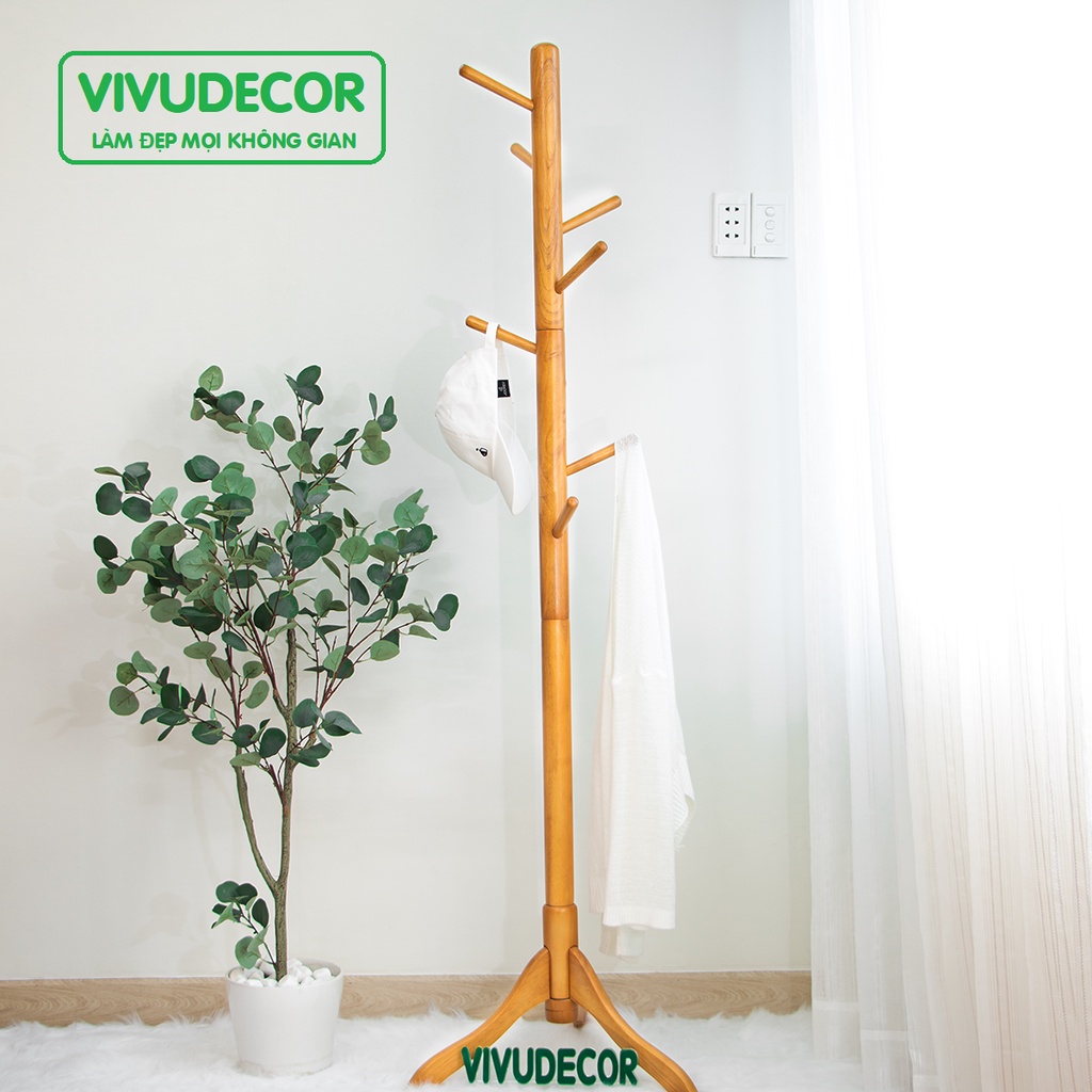 Cây Treo Quần Áo 100% Gỗ Tự Nhiên Vivudecor, Cây Treo Đồ ST 8 Nhánh Lắp Ráp Xuất Khẩu Hàn Quốc.