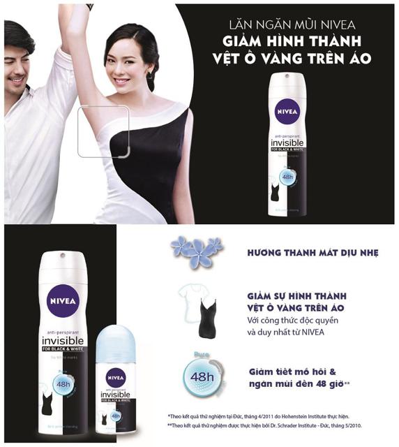 Xịt ngăn mùi NIVEA Black &amp; White 5in1 ngăn vệt ố vàng vượt trội (150ml) 82230