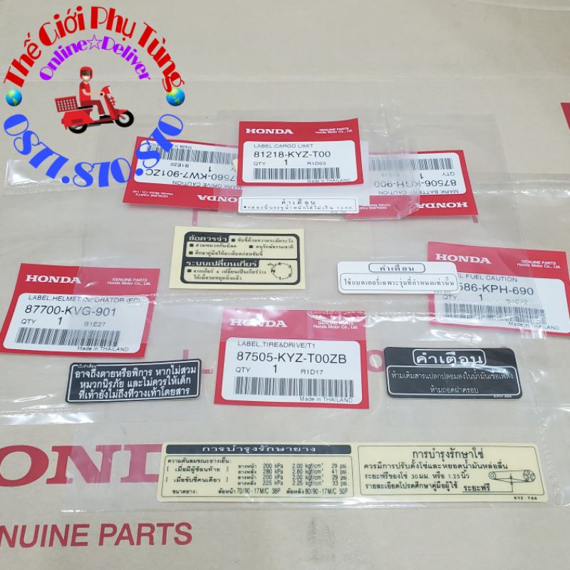 Bộ Tem Thông Số Wave 125i (6 tem) Zin Thái Lan