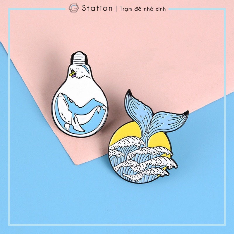 Pin cài áo đuôi cá và sóng biển - GC045