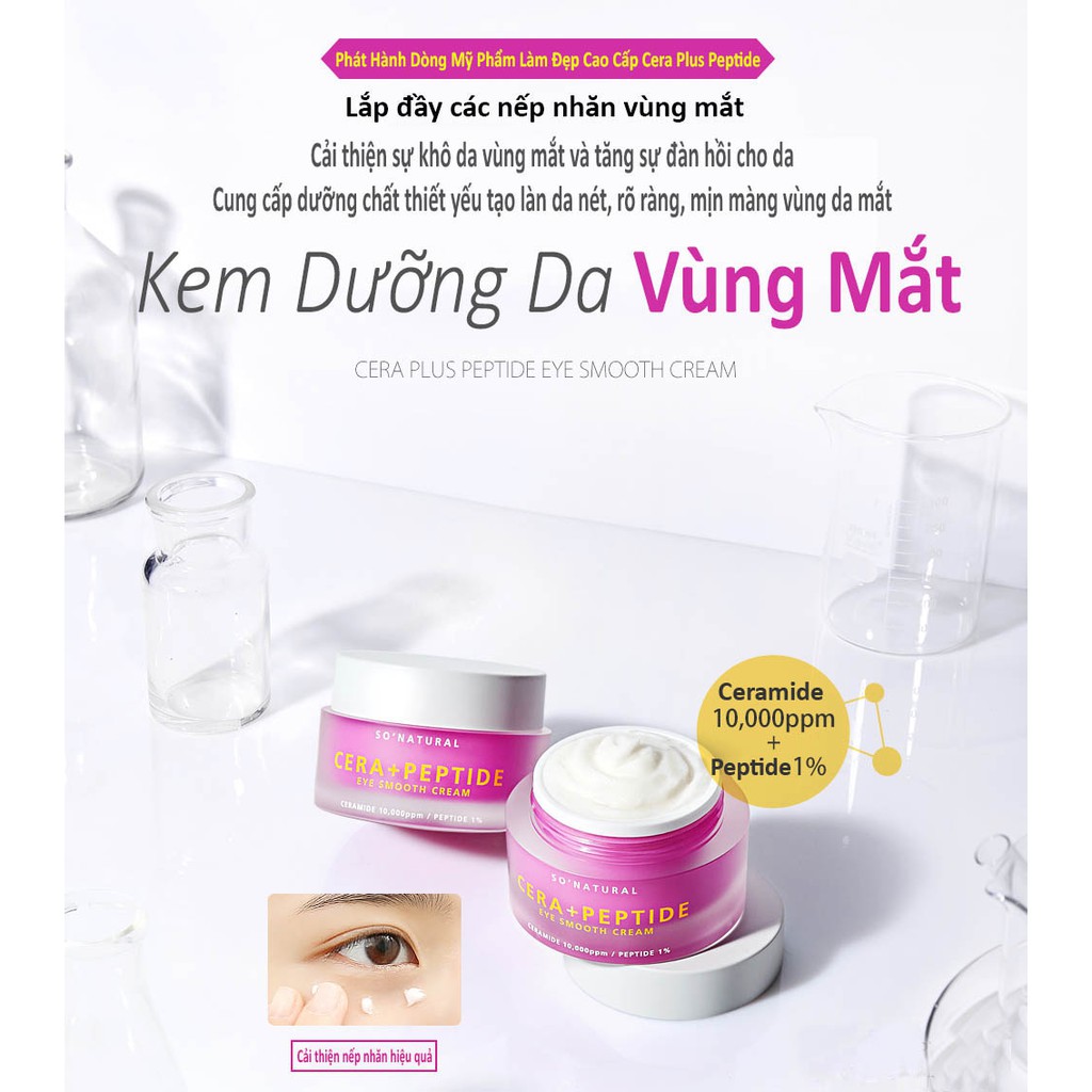 [30/05/2023] Kem Dưỡng Ẩm, Giảm Nếp Nhăn, Quầng Thâm Vùng Mắt So Natural Cera+ Peptide Eye Smooth Cream 30ml - Kem mắt