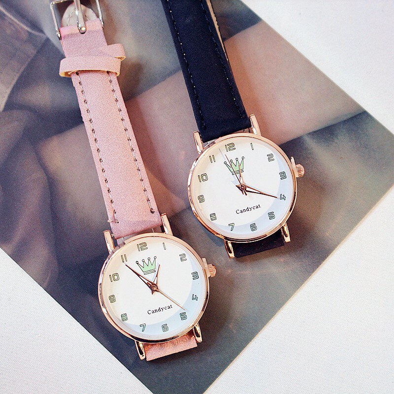 Đồng Hồ Nữ Dây Da Candycat Vương Miện D397 Dễ Thương - Hazo