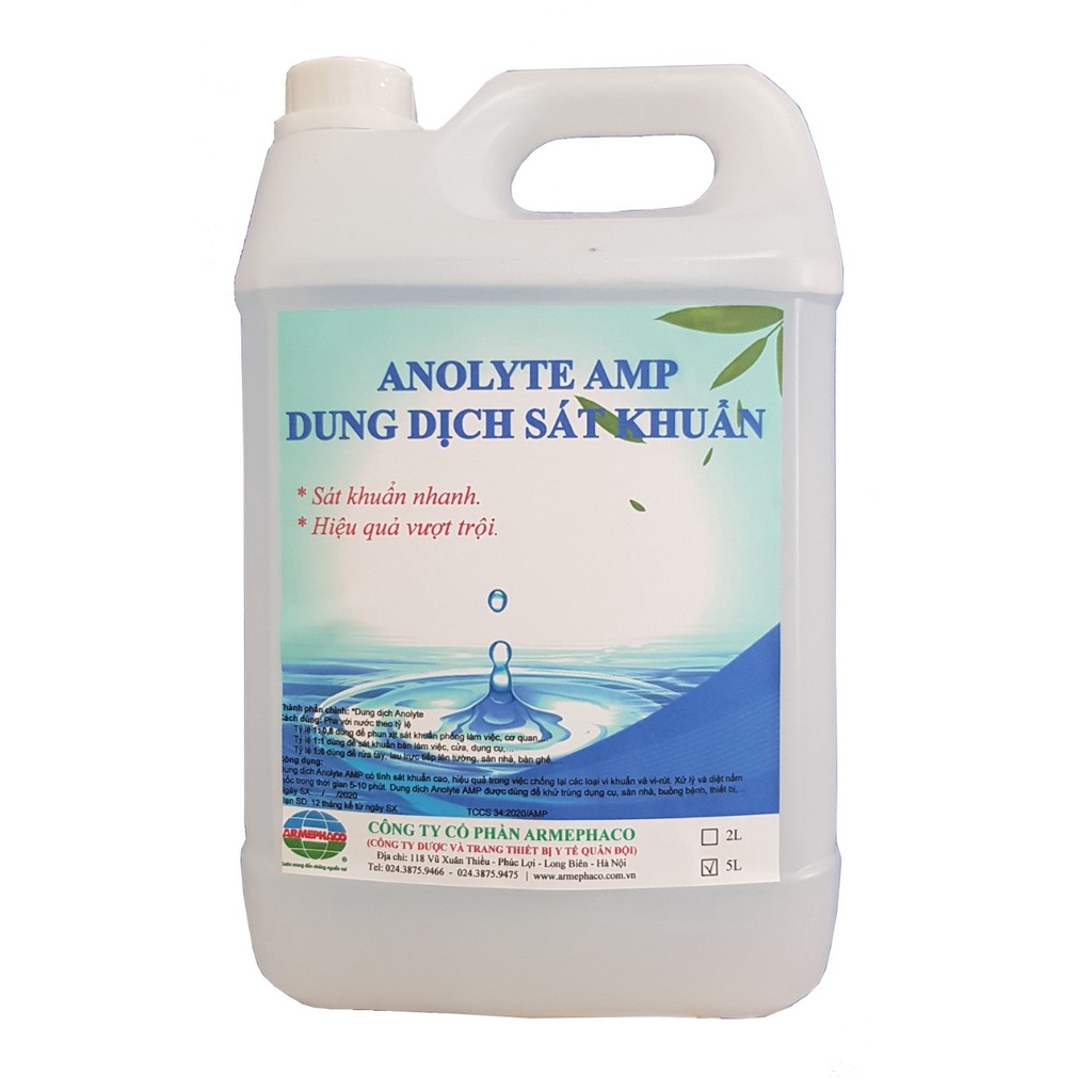 Dung dịch sát khuẩn anolyte - thương hiệu amp - 100% tự nhiên - can 5 lít - ảnh sản phẩm 2