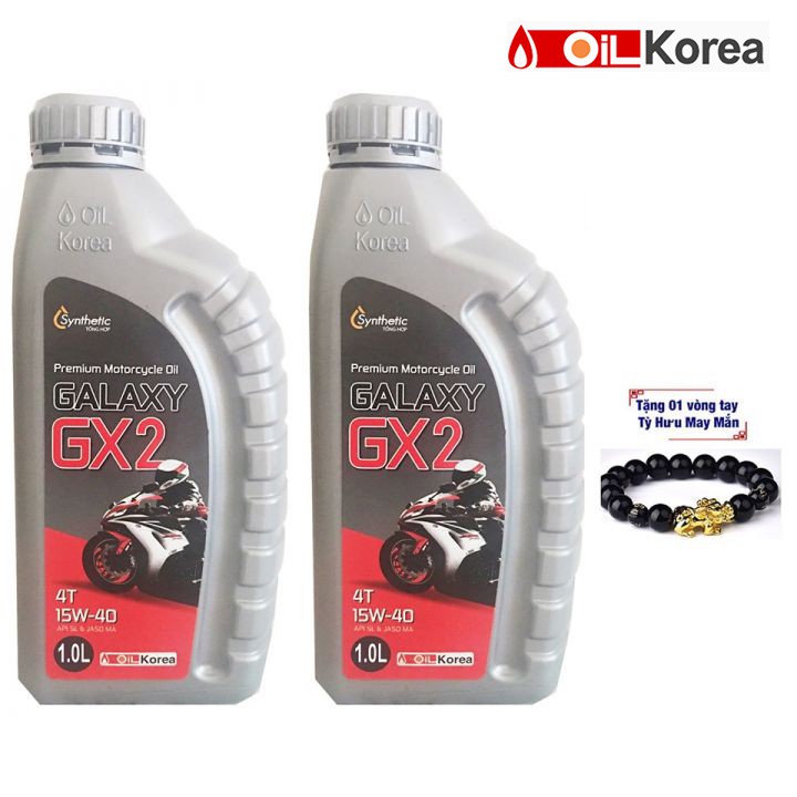 Nhớt xe máy số Galaxy GX2 Hàn Quốc cao cấp - combo 2 chai - 1000ml - Tặng vòng tay tì hưu