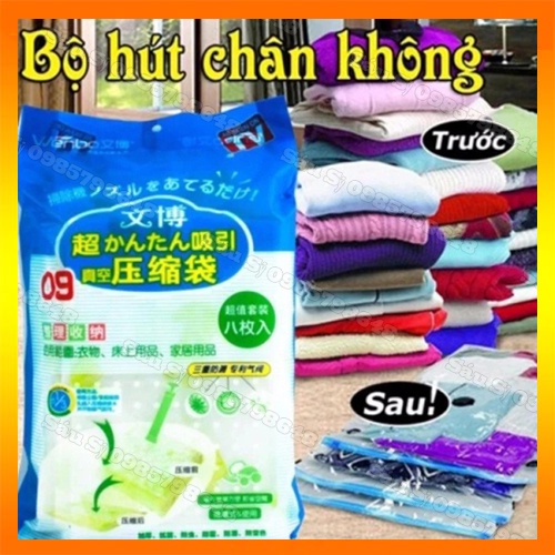 Bộ 8 Túi Hút Chân Không Kèm 3 túi đựng Quần áo màu ngẫu nhiên, Chăn Màn TẶNG KÈM BƠM TAY
