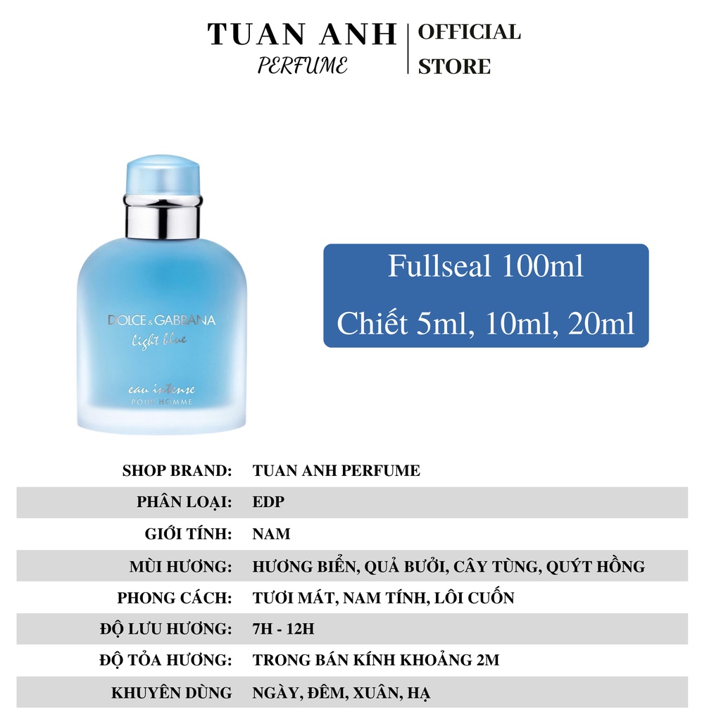 Nước hoa nam chính hãng thơm lâu DG Light Blue Intense cao cấp TUANANHPERFUME