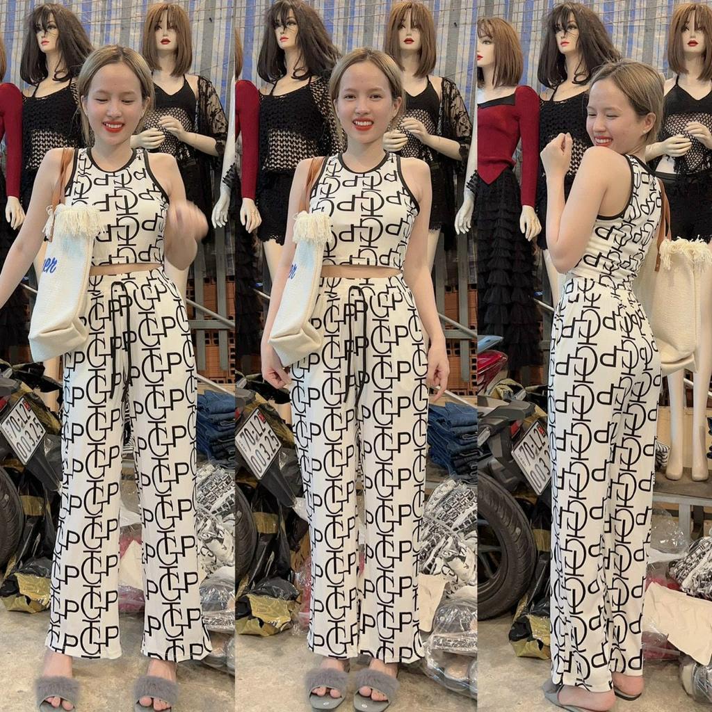 Đồ Bộ Dài Họa Tiết In 3D Cao Cấp,Bộ Thun Ba Lỗ Croptop Quần ống Suông Sang Chảnh Chất Đẹp CHuẩn From Dáng