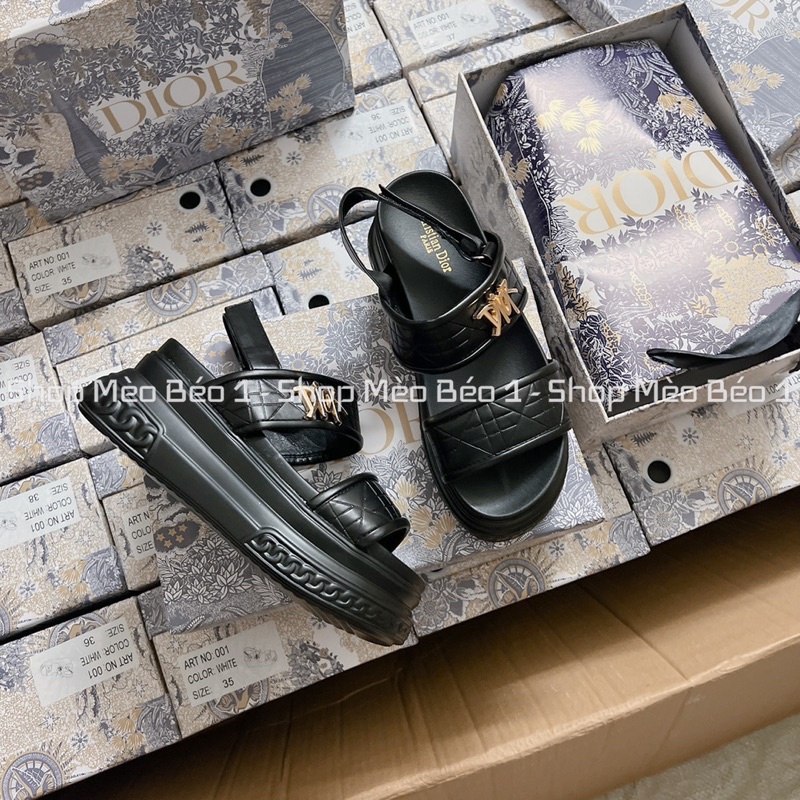 Sandal cd quai chéo vân kẻ chìm đế cao fullbox