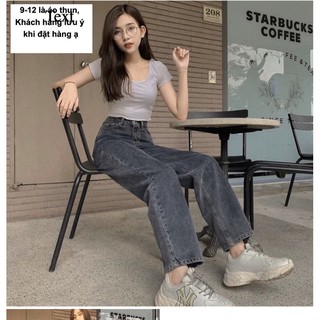 QUẦN JEANS NỮ ỐNG SUÔNG RỘNG MÀU XÁM KHÓI HOT TREND HÀNG QUẢNG CHÂU CAO CẤP GIÁ RẺ - ÁO THUN TRƠN