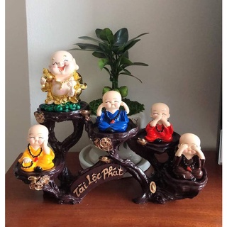 Bộ tượng Di lặc xi vàng kèm Tứ Không + chân đế tài Lộc Phát