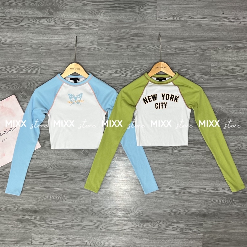 Áo thun nữ tay dài phối màu F21 chất thun dày dặn hàng chuẩn xịn phom ôm lửng siêu đẹp