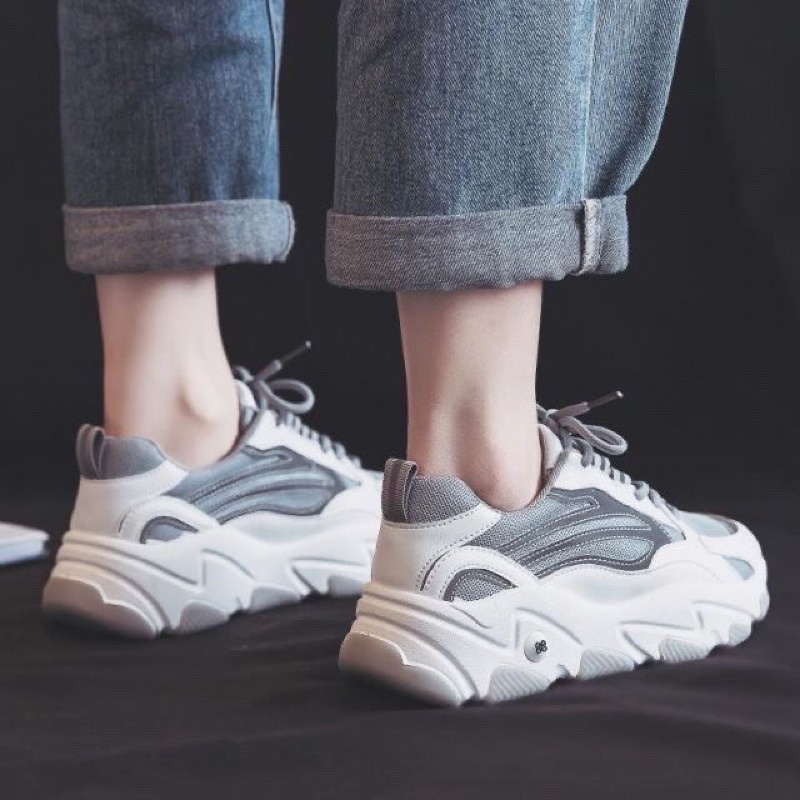 Bán Sỉ- Giày thể thao dạ quang phối xám độn đế 4cm