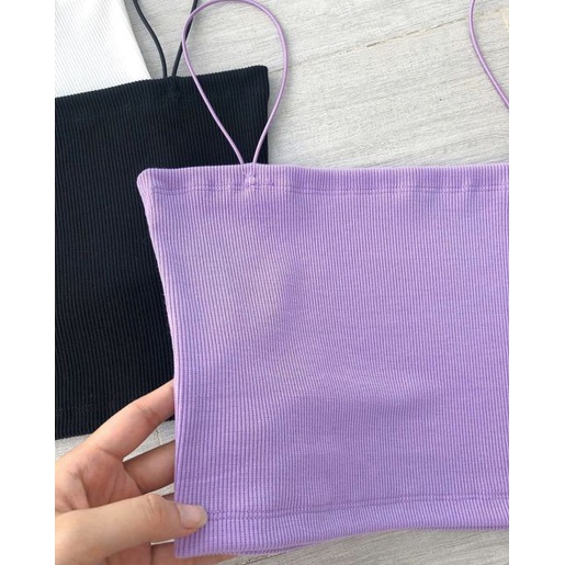 Áo Hai Dây Sợi Bún Thun Gân Cotton Co Giãn Dáng Ôm Đen Trắng A13