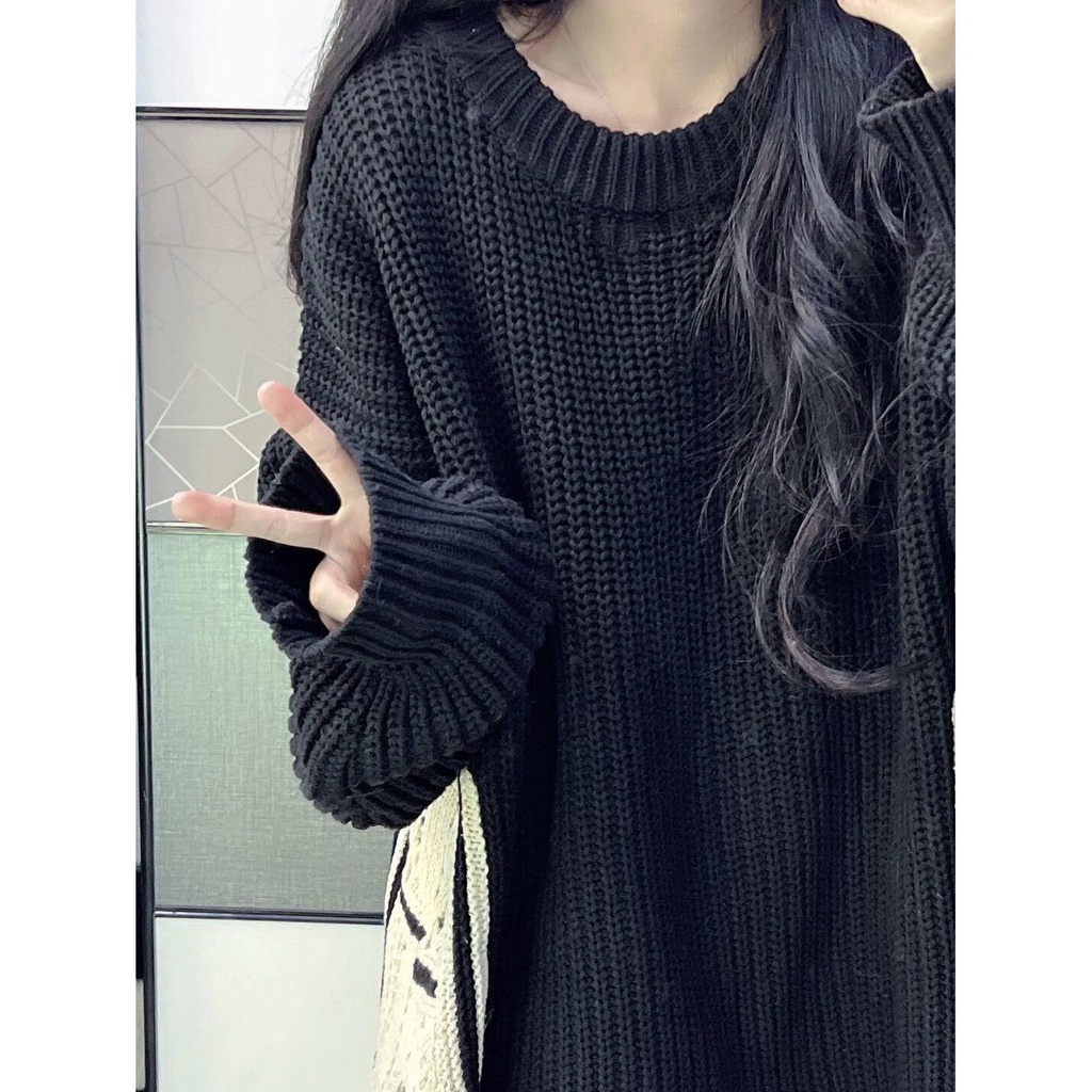 Áo Sweater Cổ Tròn Dáng Rộng Màu Đen Phối Tua Rua Phong Cách Hip Hop Đường Phố Hàn Quốc Thời Trang Thu Đông Cho Nữ