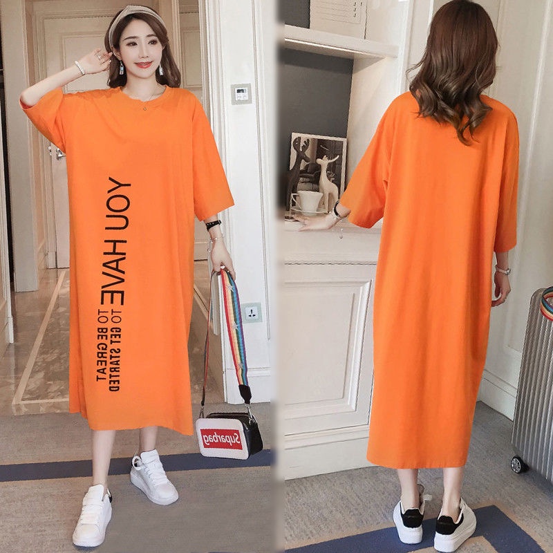 Đầm Dài Qua Gối Tay Ngắn Dáng Rộng In Chữ Thời Trang Mùa Hè Xinh Xắn Cho Nữ