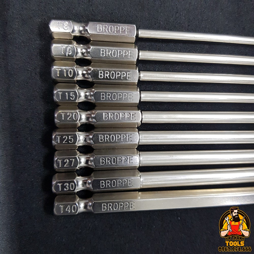 Bộ 9 Mũi Bắn Vít Hoa Thị BROPPE Chuôi Lục Giác Dài 150mm Cho Khoan Pin, Khoan Điện
