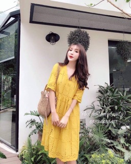 Đầm freesize vải thô đũi đục lỗ