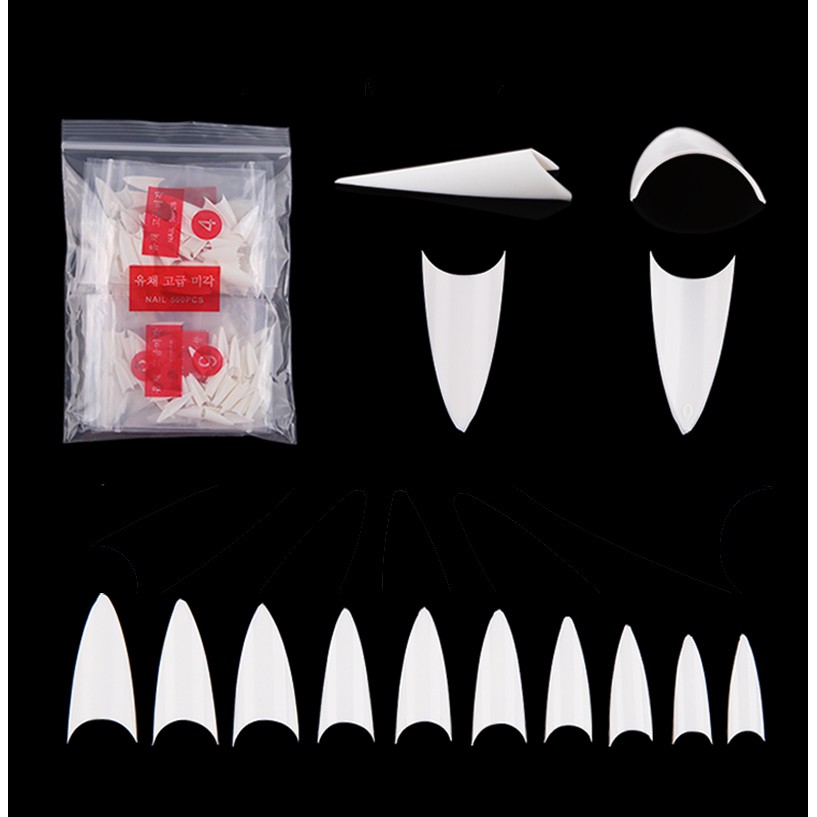 100 tấm móng tay giả Hình dạng sắc nét màu trắng, móng giả sơn gel, móng tay giả, móng giả kèm keo siêu rẻ