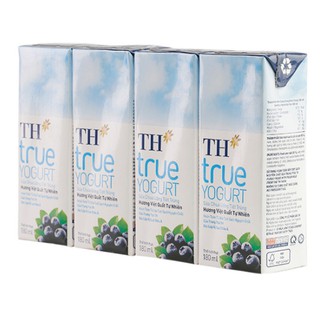 Lốc Sữa Chua Uống Tiệt Trùng Hương Việt Quất tự nhiên TH True Yogurt 180mlx4
