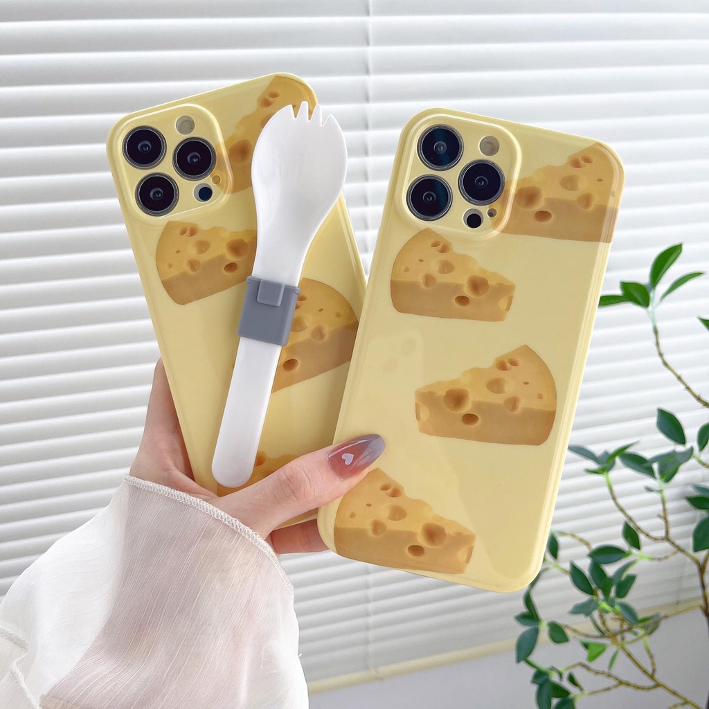 Ốp Điện Thoại tpu Dẻo Họa Tiết Bánh Phô Mai Độc Đáo Chống Sốc Kèm Giá Đỡ Cho iphone 11 12 13Pro Max XS Max X XS XR