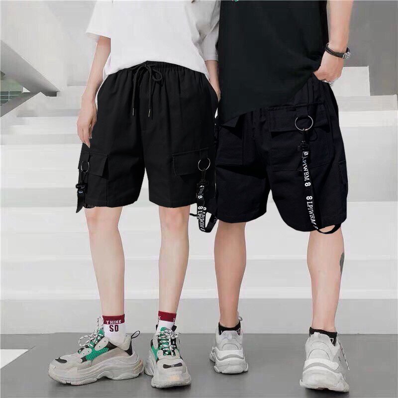 GIÁ SẬP SÀN  Quần Short Đùi Kaki Nam Nữ Phối Dây Xích Form Unisex Sooc lững Chất Mát Trẻ Trung có 3 size M L XL