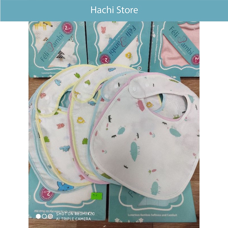 Yếm chữ U, yếm tròn cài khuy bâm vải xô siêu thấm cho bé từ sơ sinh