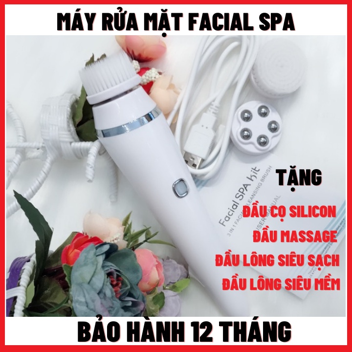 Máy Rửa Mặt Cầm Tay Đa Năng-Máy Chăm Sóc Da Mặt Massage Mặt-Tẩy Trang Với 4 Đầu Cọ-Bảo Hành 12 Tháng